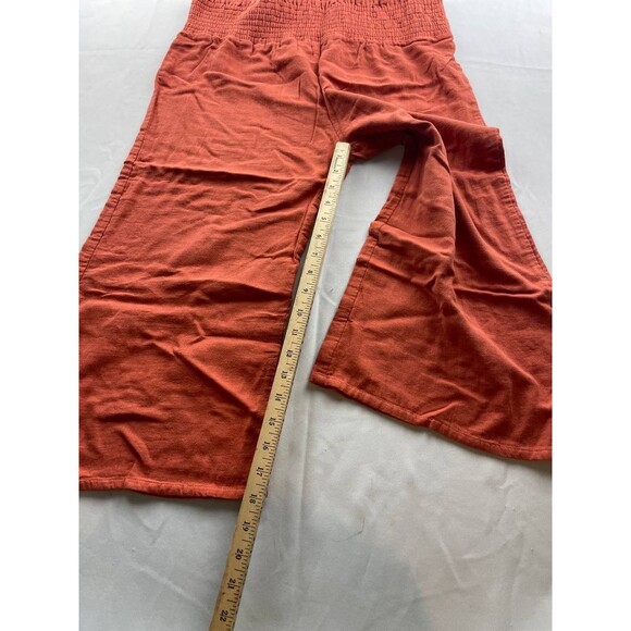 Kate Quinn Wide Rib Lounge Comfy Stretchy Pants Medium Orange Cropped Smocked - Picture 2 of 3